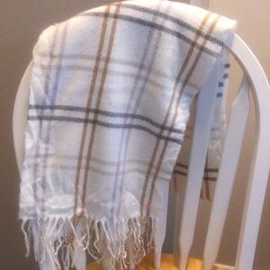 Cejon acrylic winter scarf - cream, tan, light gray and black plaid